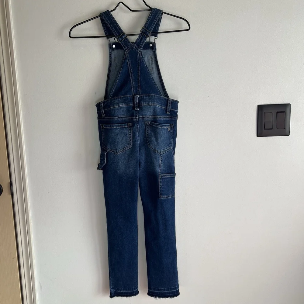 Justice Girls Overall Jumper Denim Blue Size 10 Slim Skinny Stretch Fringe Hem